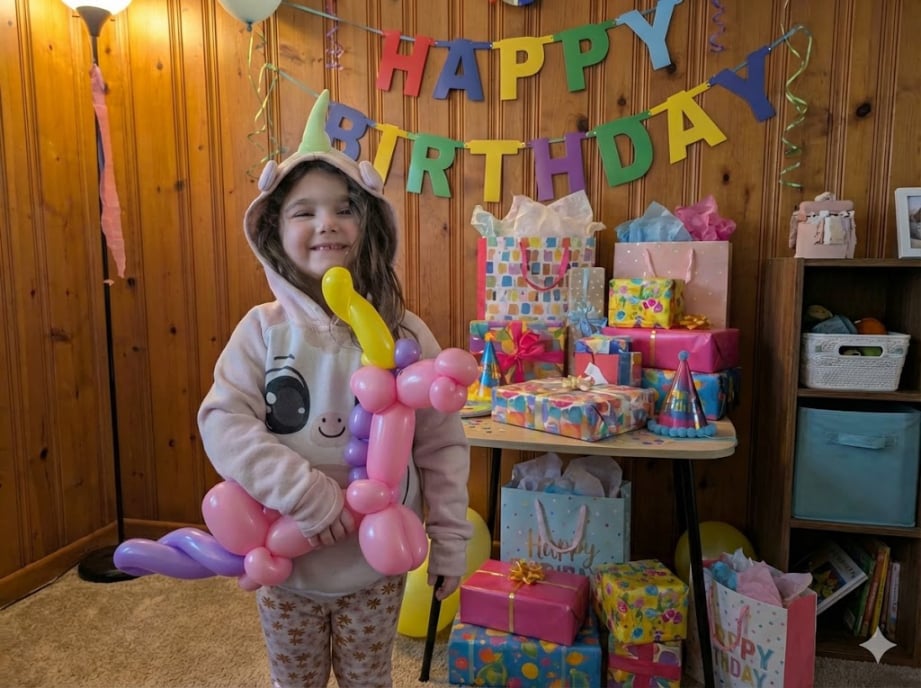 Girl at Birthday Party with balloon animal in Girmsby Ontario
