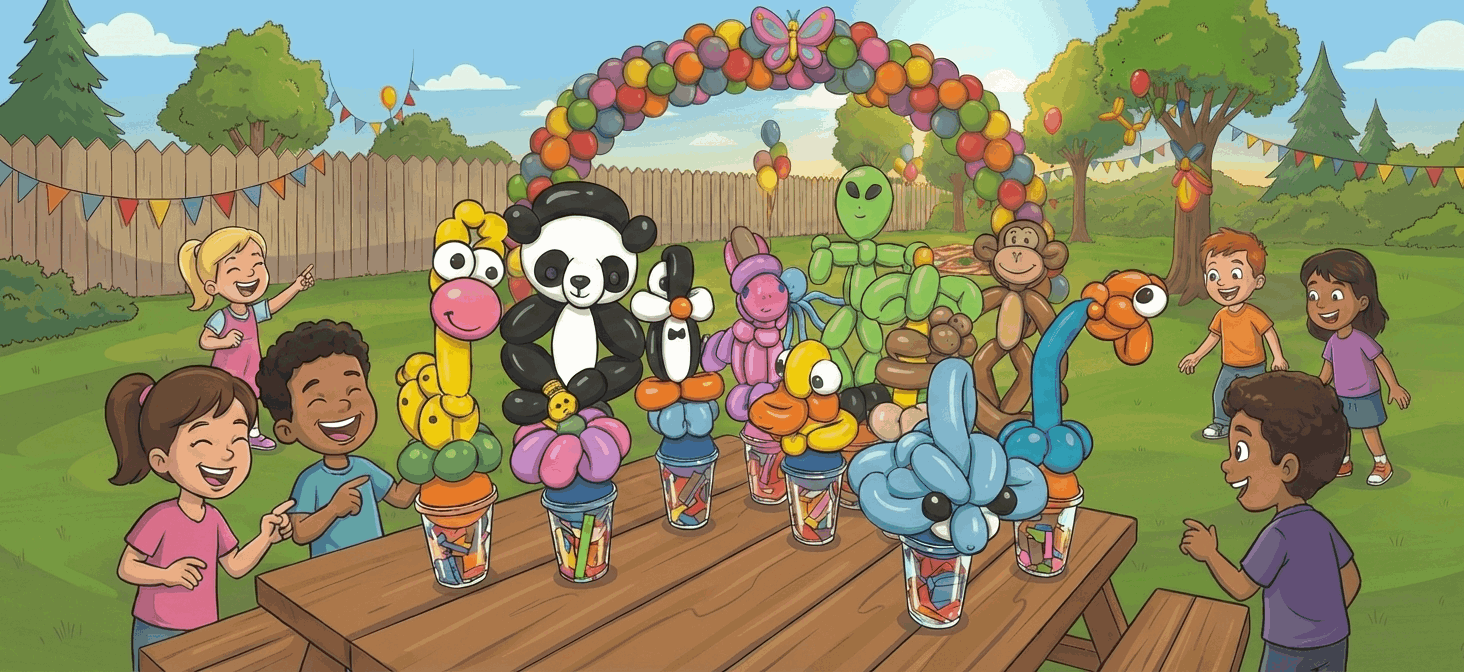 Candy Cups with Balloon Animals at Birthday Party Hamilton ON