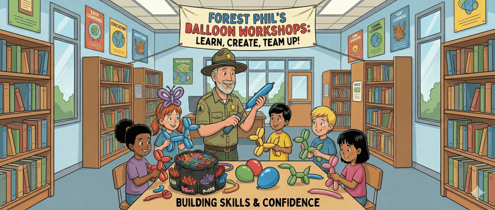 Kids Learning at Forest Phil Balloon Workshop 