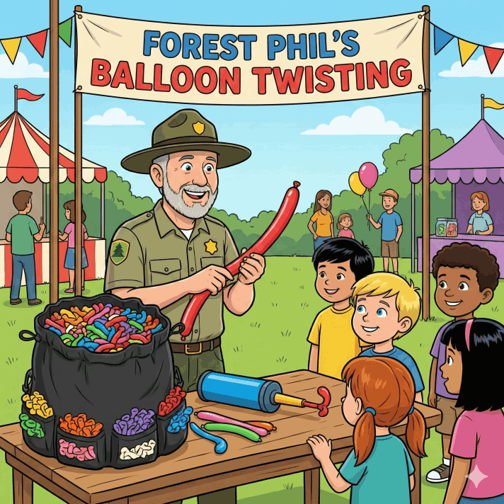 Forest Phil Twisting Balloons at Festivals and Fairs Workshops Ontario Canada