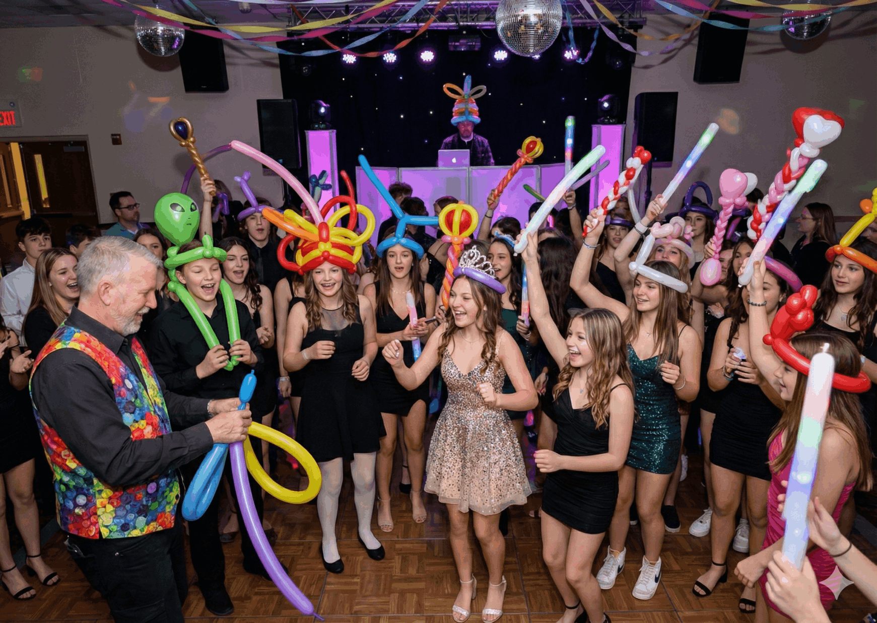 Phil the Balloon Guy Twisting Balloons at a Sweet 16 party Ancaster Ontario