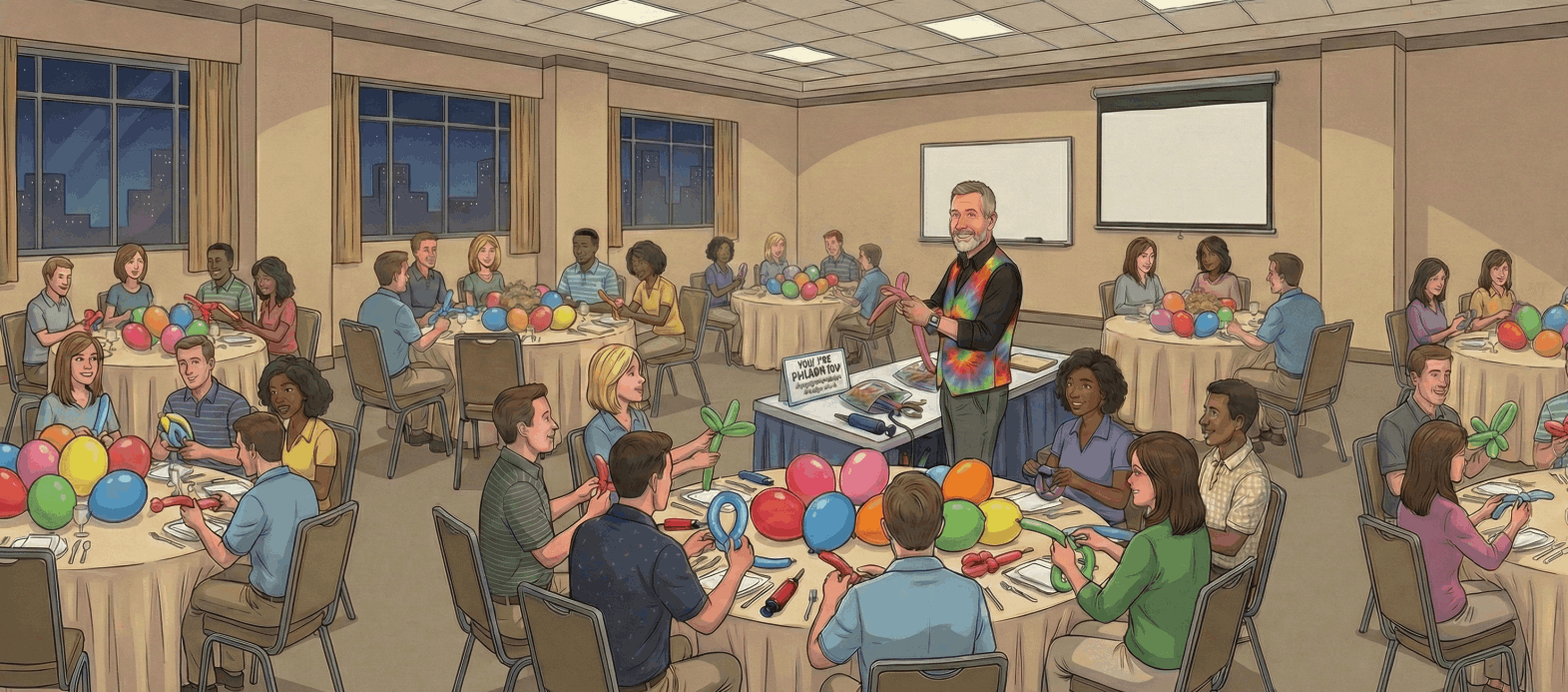 Phil the Balloon Guy Balloon Twisting Workshop for Team building