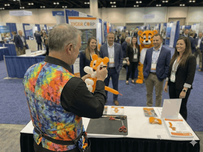 Phil the Balloon Guy Twisting Balloons at Trade Show in Ontario Canada