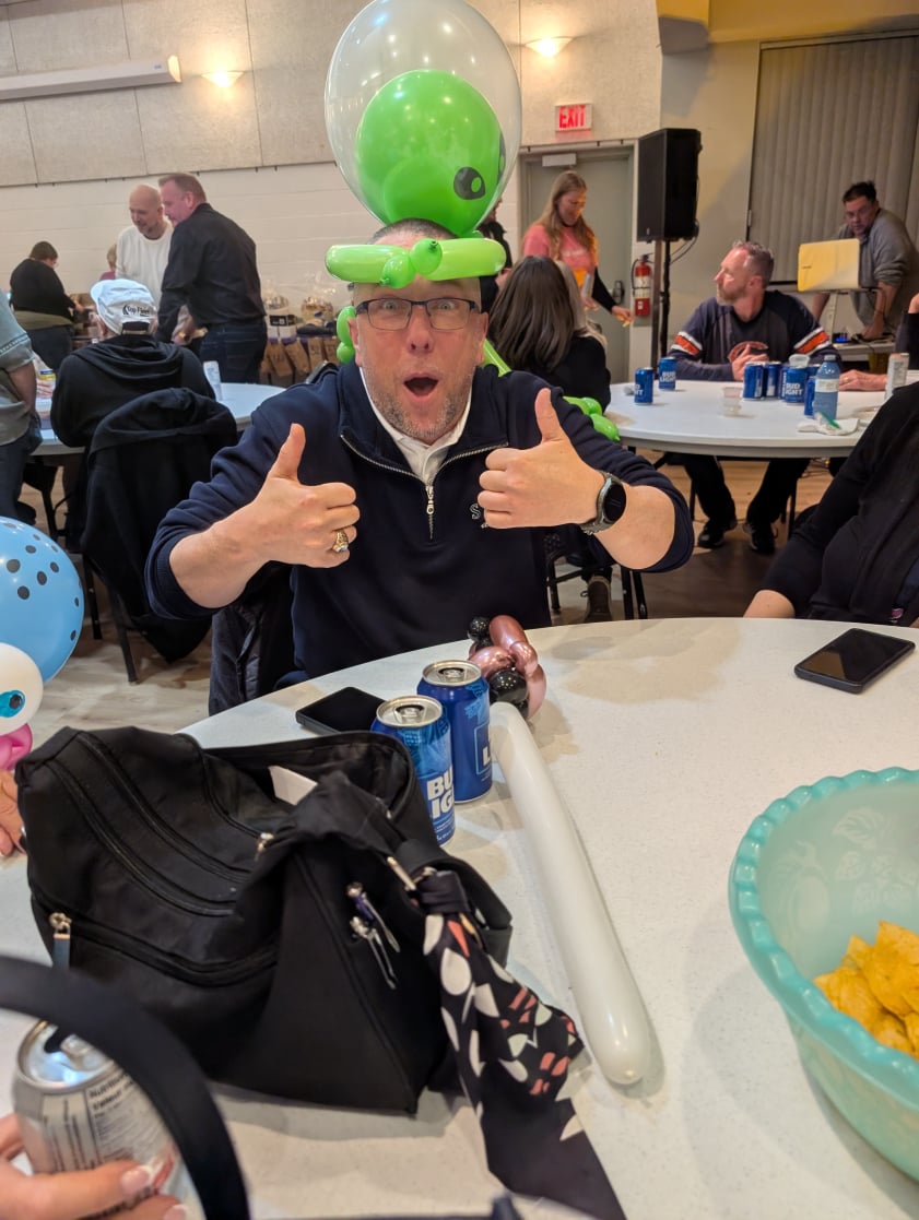 Alien Balloon Hat with Balloons made by Phil the Balloon Guy Stoney Creek Ontario